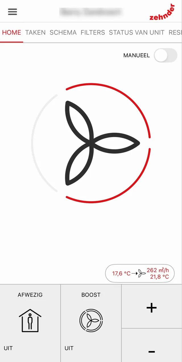 Zehnder ComfoConnect app with live airflow